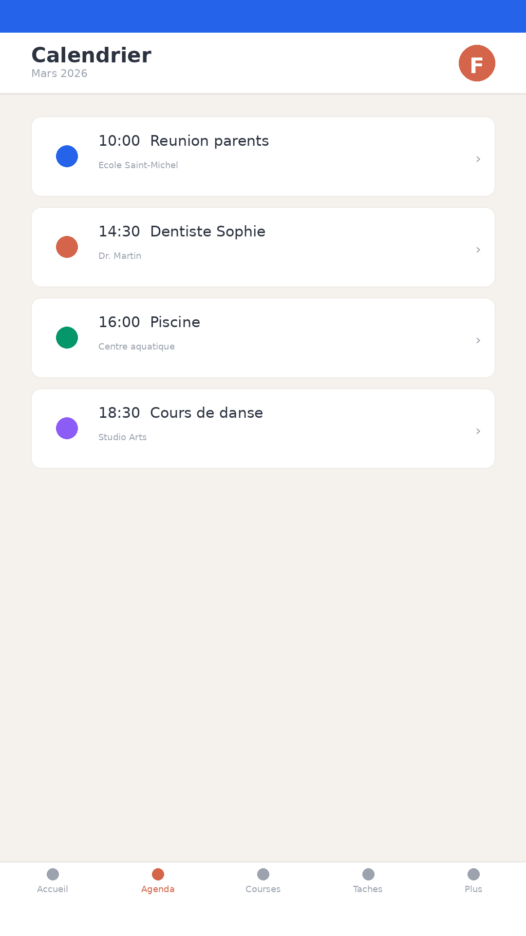 Agenda familial partagé, dans l’écosystème Famylio OS