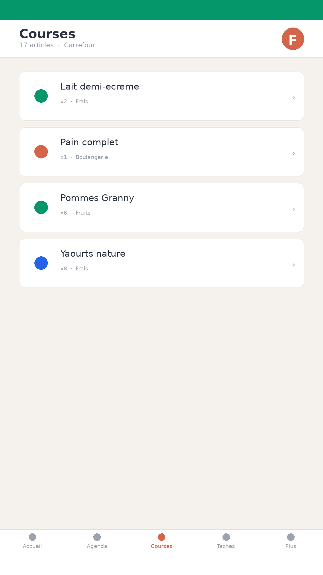 Liste de courses familiale, dans l’écosystème Famylio OS